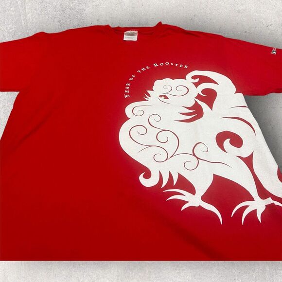 Year of the Rooster Wrap‎ Around T-Shirt Red White Size Large - Picture 2 of 7